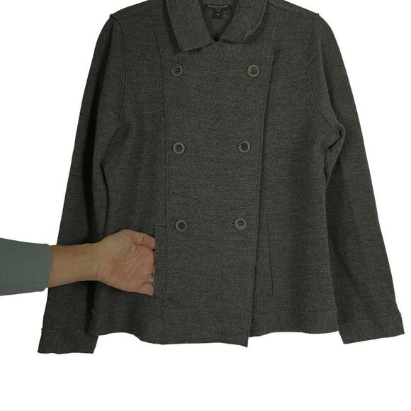 Eileen Fisher Petite Gray Merino Wool Double Breasted Coat, Petite Large - Picture 3 of 8